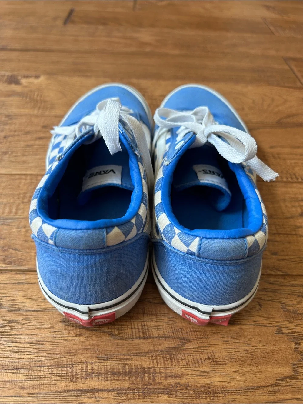 Vans Old Skool Checkerboard Skate Shoes Sneakers True Blue White Youth Size 4.5